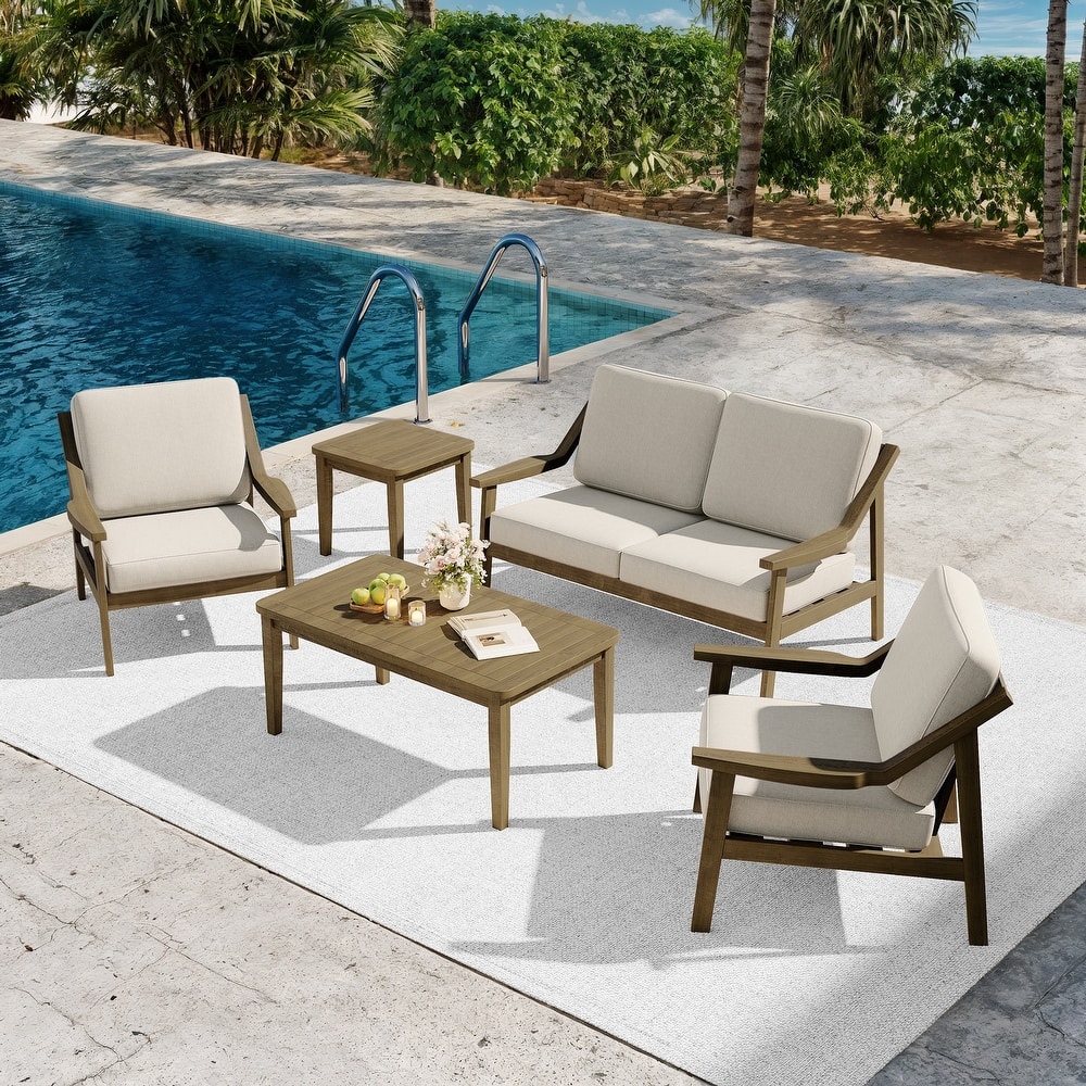 5-piece Adirondack Patio Teak Lounge Chairs Loveseat Conversation Set