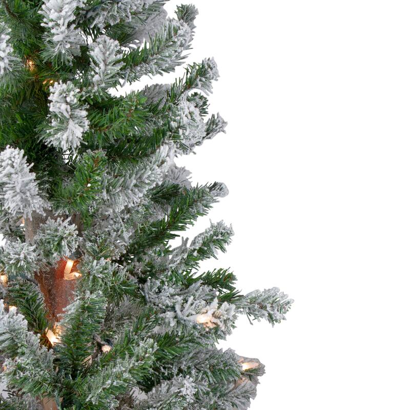 Pre-Lit Medium Flocked Alpine Artificial Christmas Tree - 4' - Clear Lights - 4 Foot