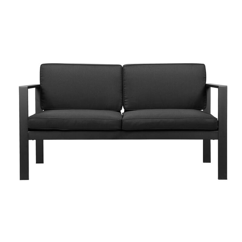 Kili 54 Inch Sofa, Jet Black Aluminum Frame, Water Resistant Cushions - Black