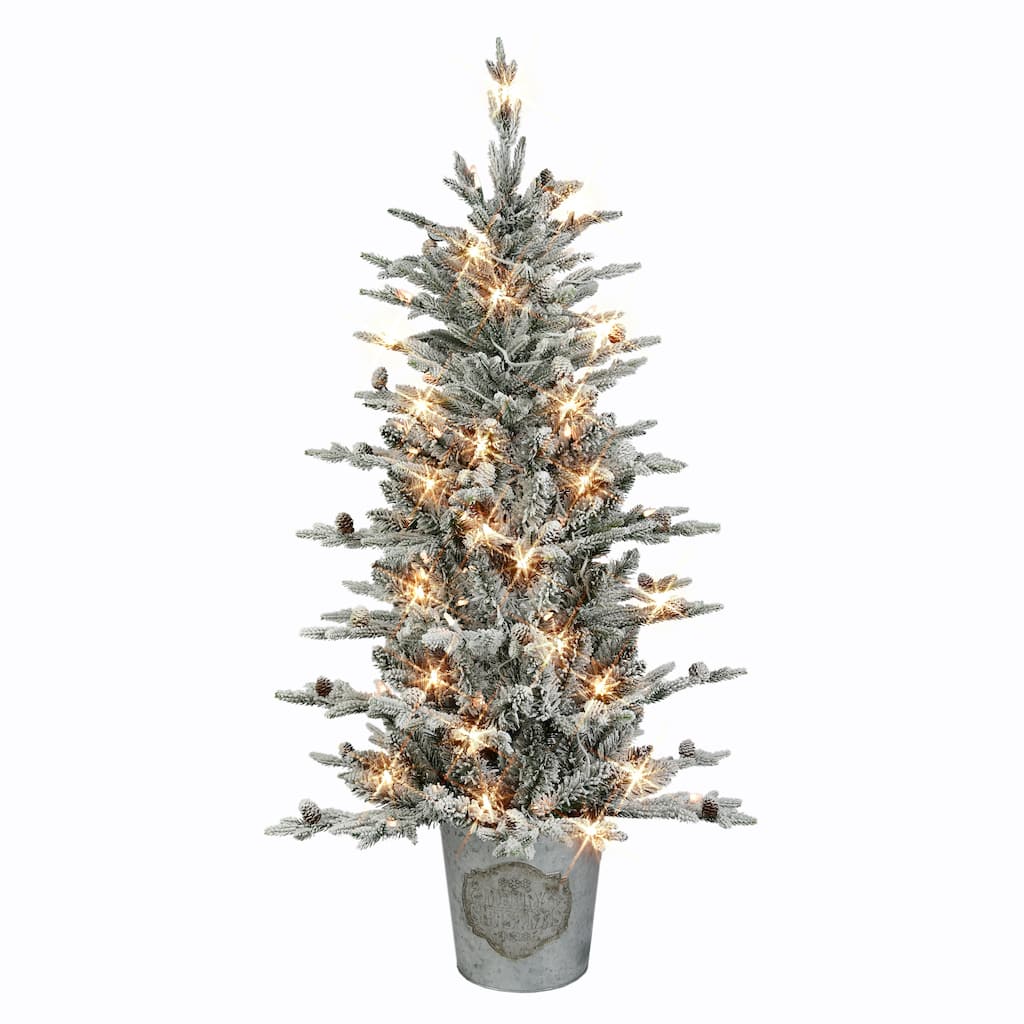 Puleo International 4.5 ft. Pre-lit Potted Flocked Tree