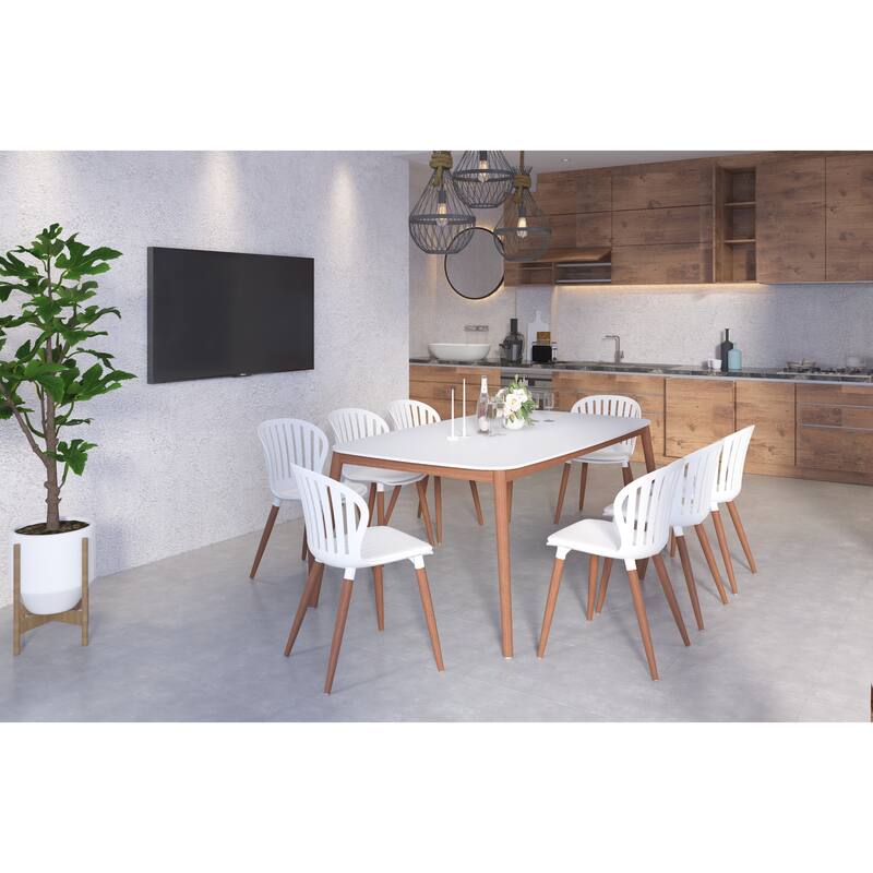 Midtown Concept FSC Wood Nordic White Cushioned Indoor Dining Set - 9pc - Sidechair