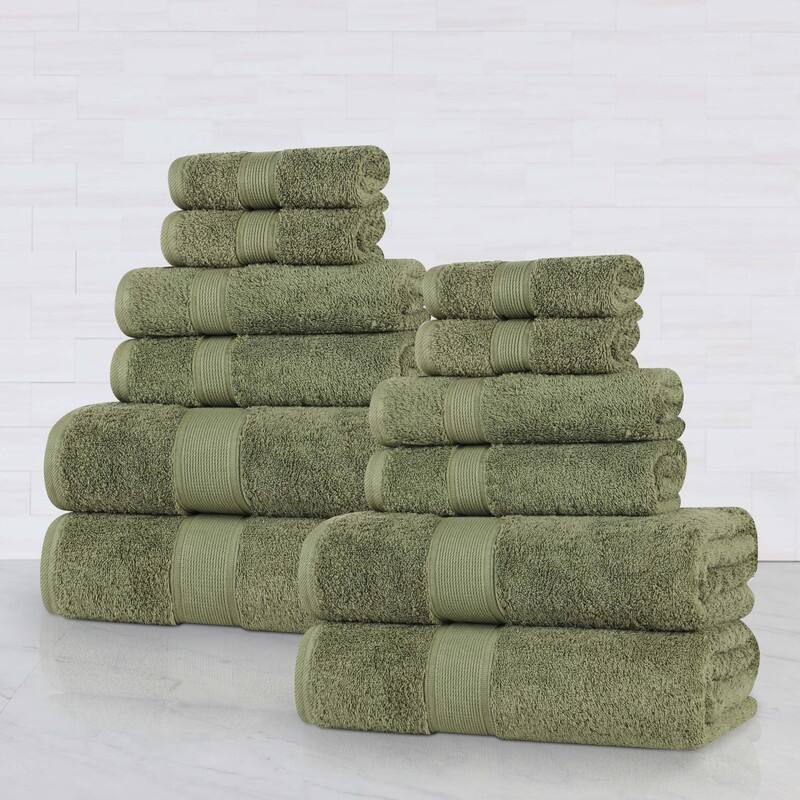 Superior Oregon Organic Cotton Solid 12-Piece Towel Set - Forest Green