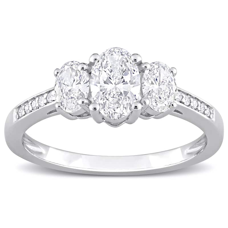 Miadora White Platinum Oval Round or Emerald Diamonds 3-Stone Engagement Ring 1ct TDW