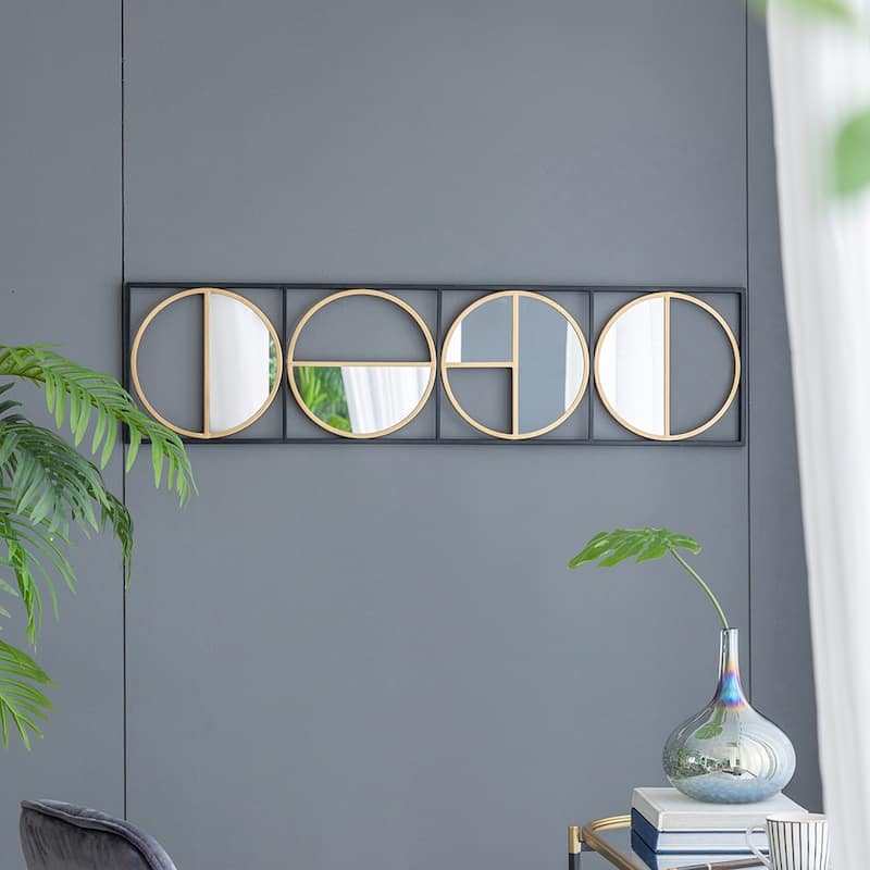 Metal Beaded Black Wall Mirror with Contemporary Design Styling