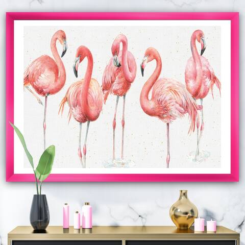 Designart 'Gracefully Pink Shabby flamingo' Farmhouse Premium Framed Art Print