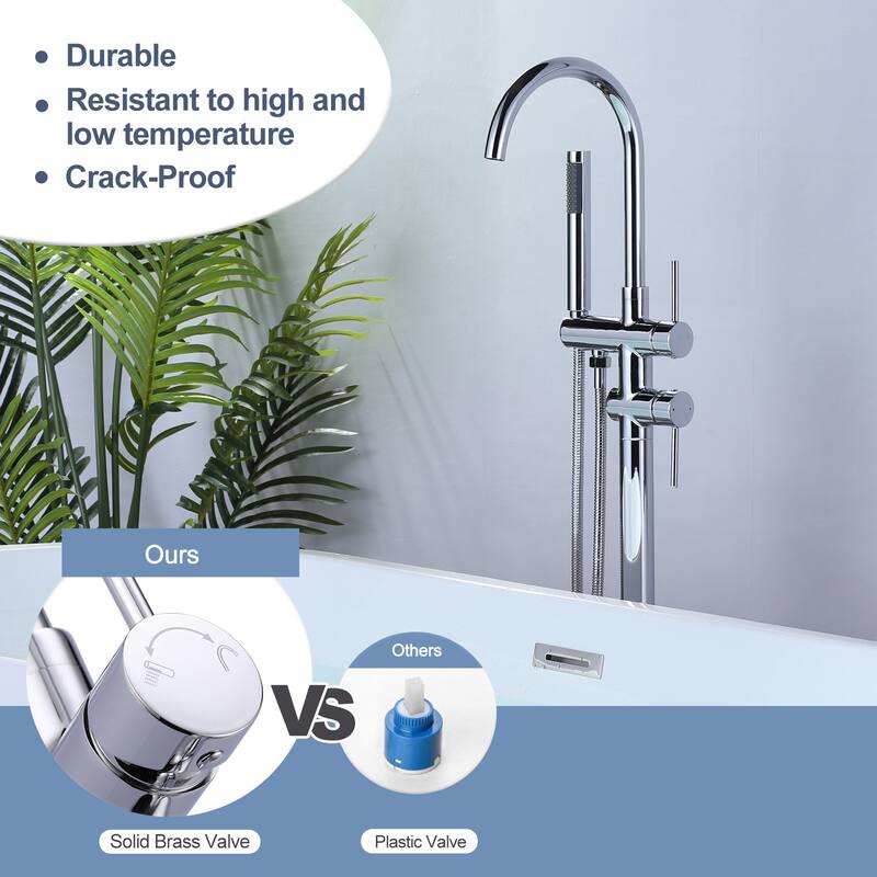 WOWOW Double Handle Freestanding Tub Faucet with Handheld Shower