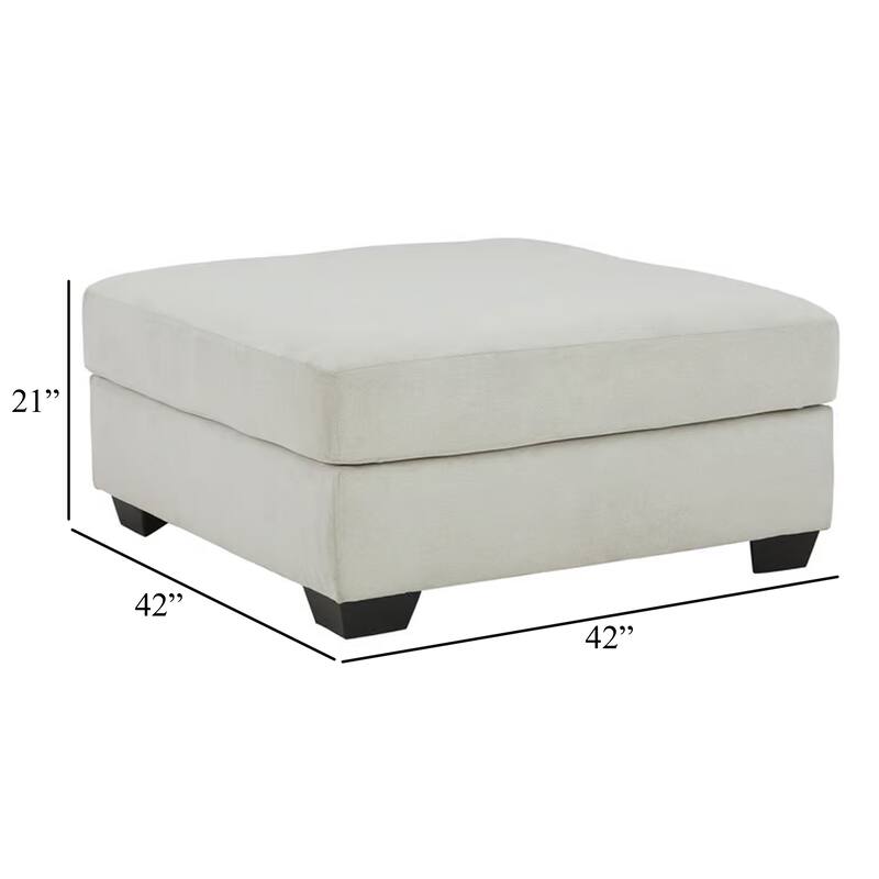 Accent Ottoman, 42 Inch Classic Square Seat, Light Gray Polyester