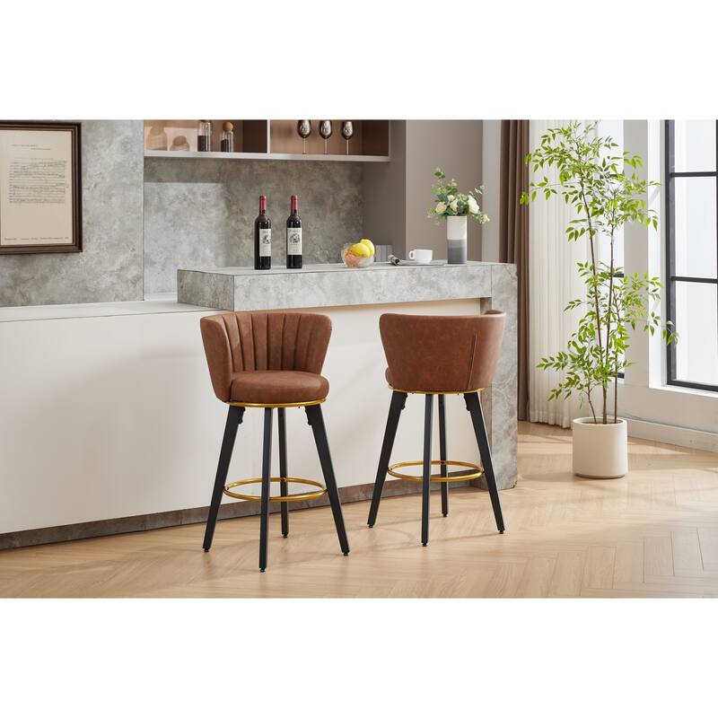 Counter Height Bar Stools Set of 2, 360°Swivel Upholstered Barstools with Backs and Metal Legs, 26" H Seat Height