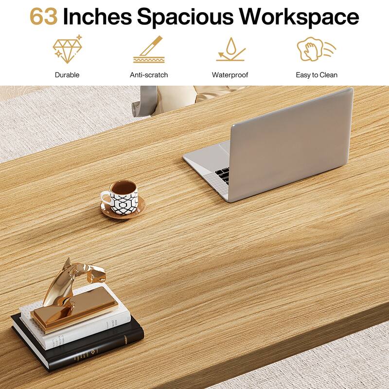 63" Large Office Computer Desk, Executive Desk with Solid Wood Legs