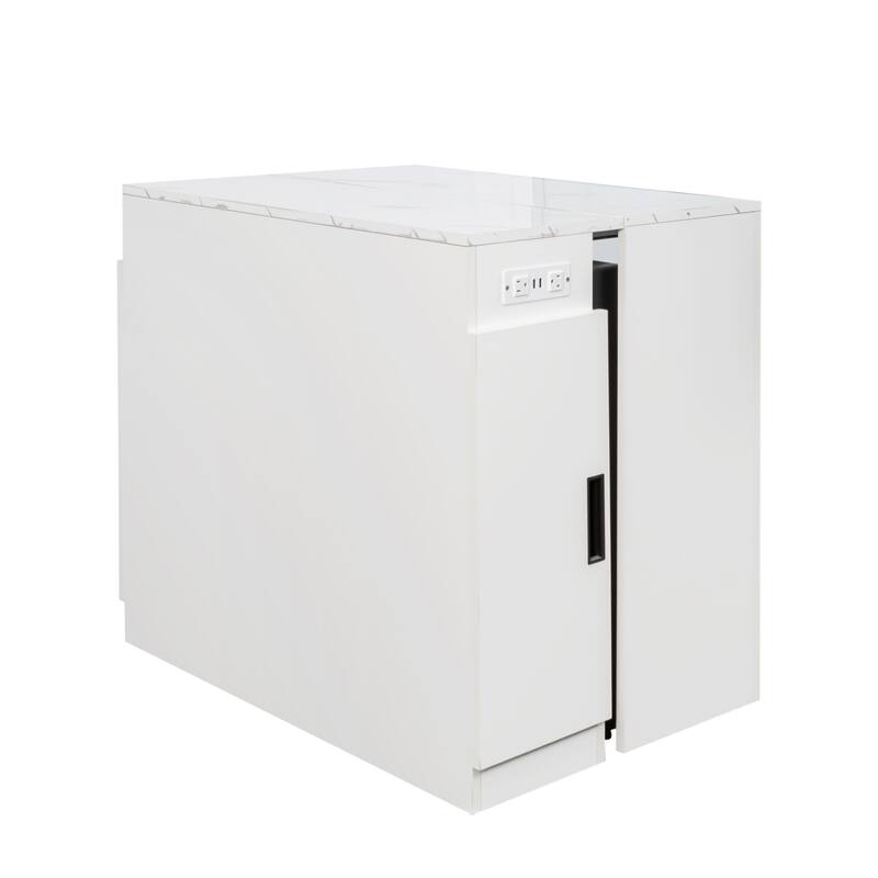 Modern Multifunctional Extendable Dining Table with Outlet, Space Saving Expanding Table with Storage for Party, Weddings