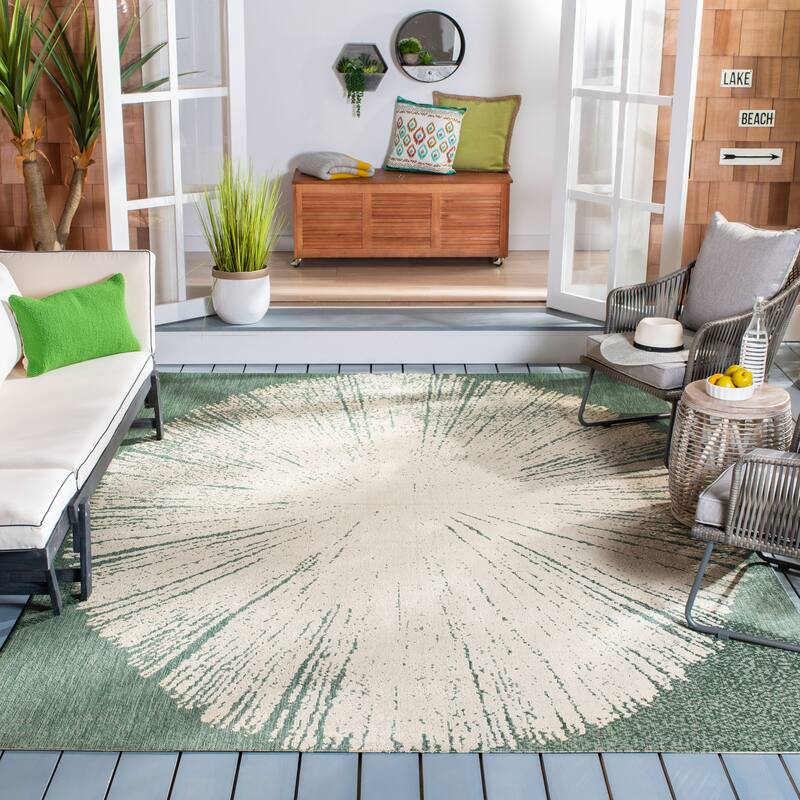 SAFAVIEH Courtyard Roksanda Waterproof Transitional - Dark Grey/Beige Rug