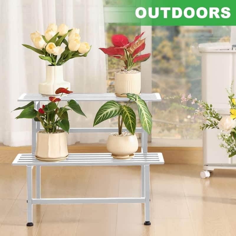 Metal Plant Stand Outdoor Plant Shelf Indoor - 26 x 17.75 x 20.25 inches