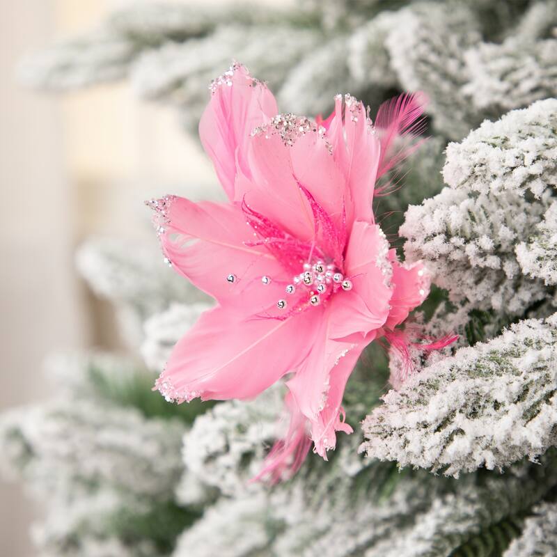 Glittered Feather Poinsettia Artificial Christmas Pick - 13.75" - Pink