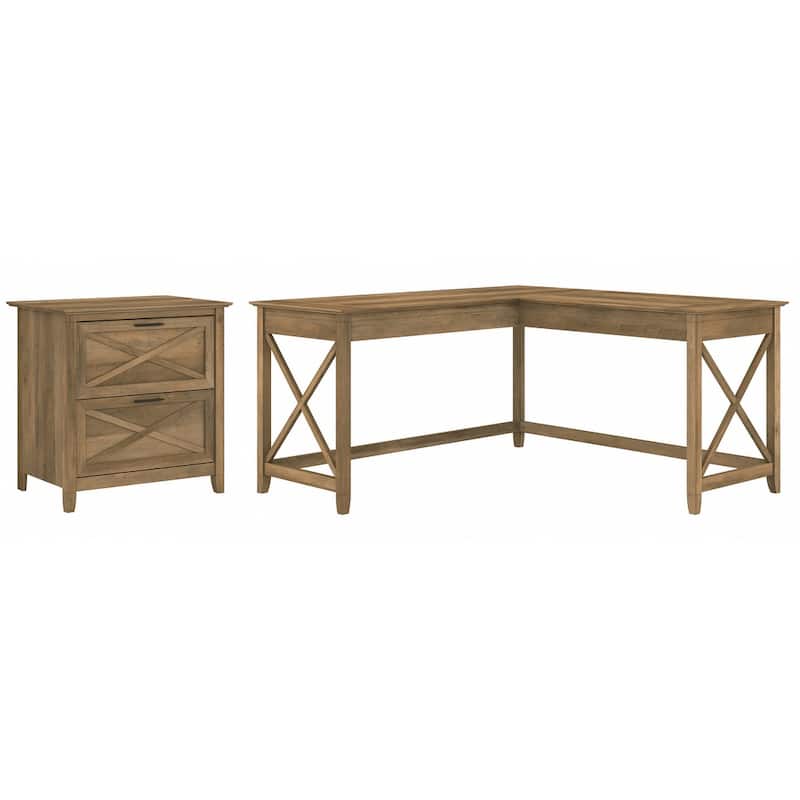 Key West 60W L Desk with 2 Drawer File Cabinet by Bush Furniture