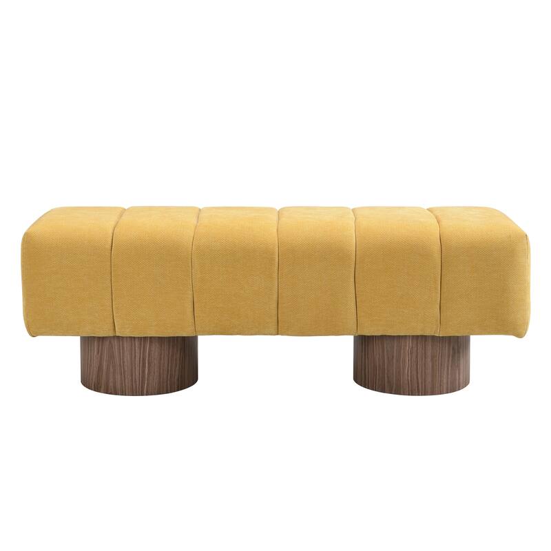 Yellow Chenille No-Assembly Dining Ottoman Bench