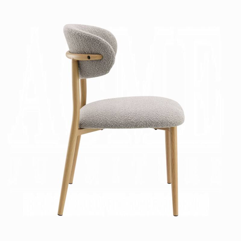 Kacie Side Dining Chair Set of 2, Gray Boucle, Natural Brown Wood