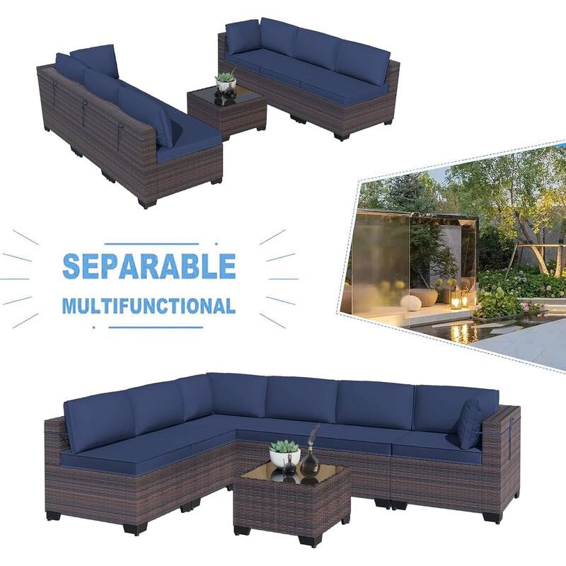 7-Piece Patio Furniture Set, Wicker Outdoor Seatings Conversation Sofa with Side Table - 7-Pieces