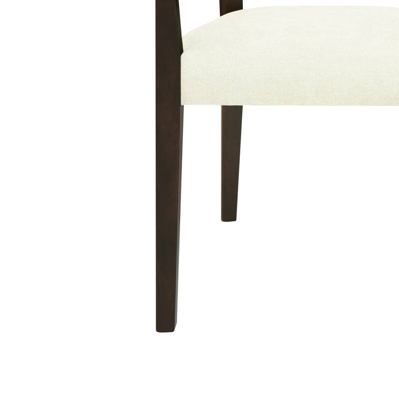 Set of 2 Modern Wooden Arm Dining Chairs with Rattan Backrest, Upholstered Fabric Seat, Rubberwood Frame
