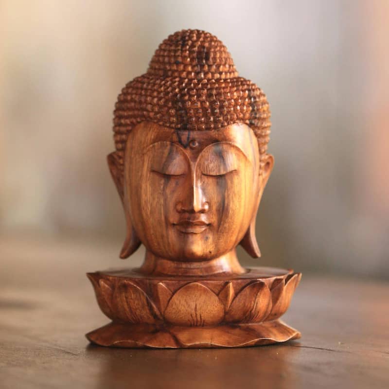 Handmade Buddha and Lotus Wood sculpture (Indonesia)