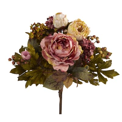 17" Peony Artificial Flower Bouquet (Set of 2)