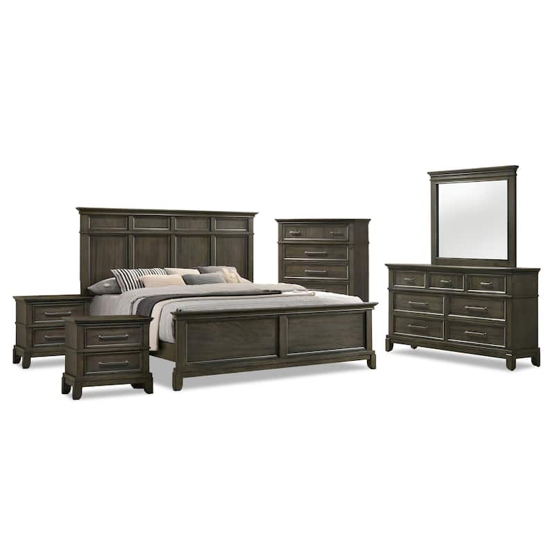 Furniture of America Evva Traditional Grey Wood 6-Piece Panel Bedroom Set - Queen