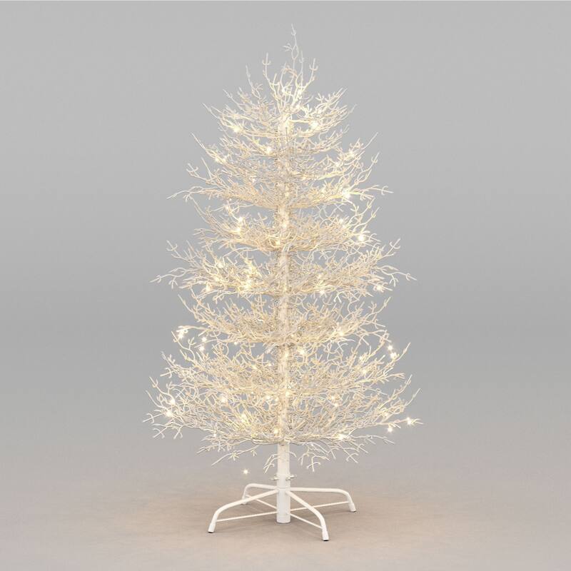 4 FT Aspen Fir Artificial Christmas Tree with Snow Flocked Branch Tips and LED Lights, Holiday Coral Christmas Tree