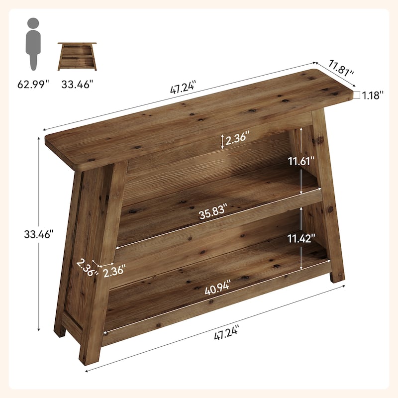 Rustic Solid Wood Console Table, Entryway Table with Storage Shelves, Sofa Table for Hallway, Living Room, Foyer, Entrance