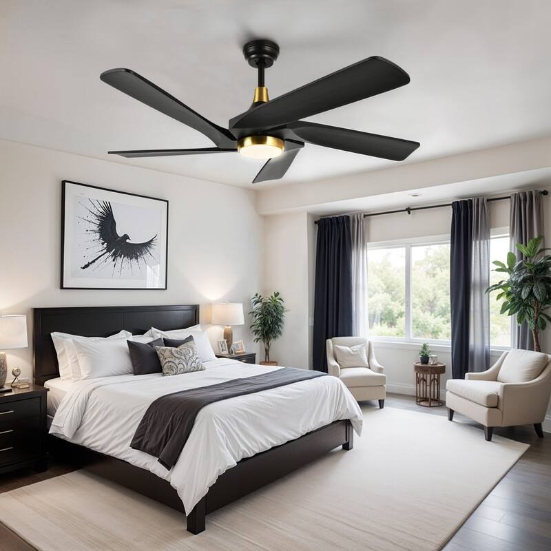 52" Ceiling Fan Lights With Remote Control and 5 Solid Wood Blades
