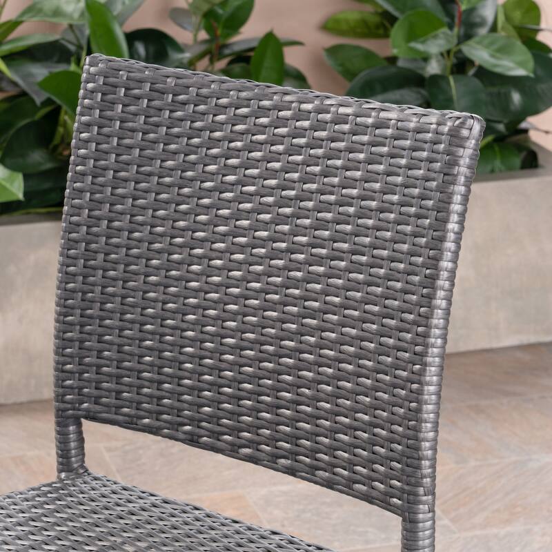 Roomfitters Outdoor PE Rattan Bar Stool Set of 2, 29'' Armless Counter Chairs with Backrest and Footrest