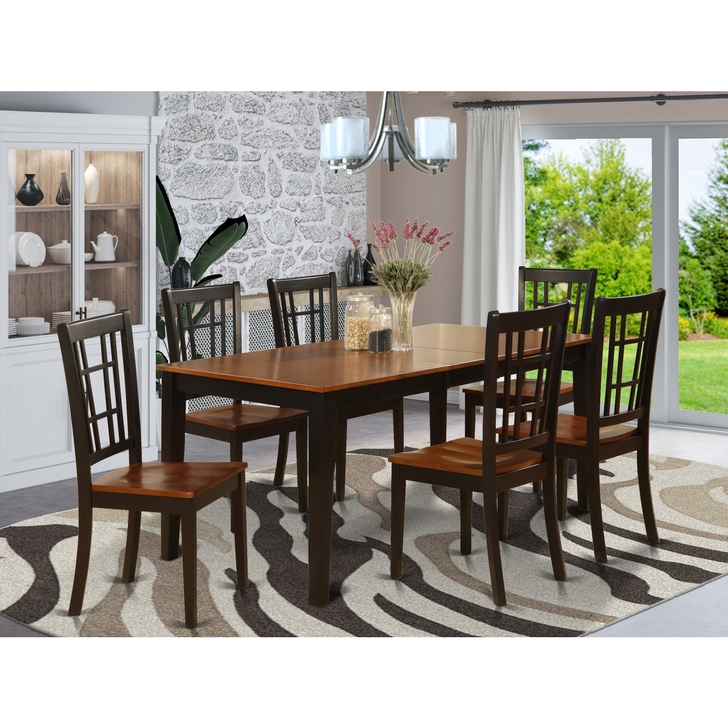Dining Room Set 7 Piece - Solid Wood Table & Chairs, Cherry Finish, Butterfly Leaf, Family Size