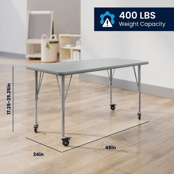 dimension image slide 3 of 4, 24''W x 48''L Thermal Laminate Activity Table - Adjustable Short Legs