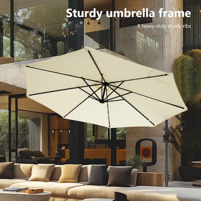 MAISON ARTS 10ft Patio Offset Umbrella Cantilever Umbrellas Market Hanging Umbrella with Crank Handle & Base Include
