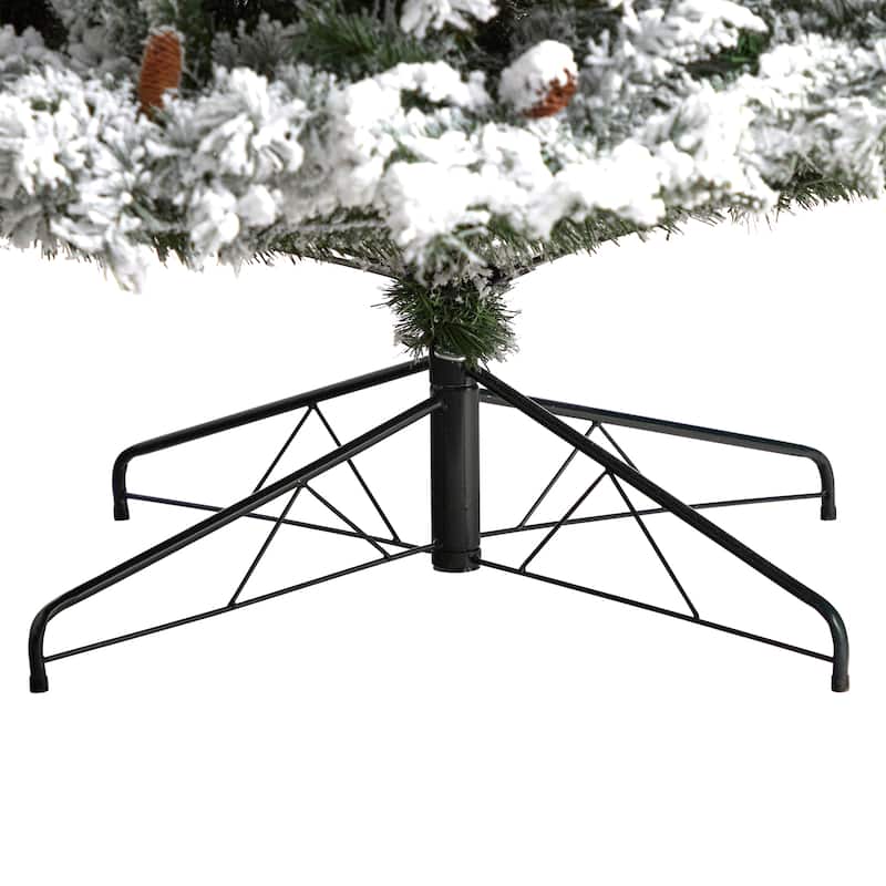 9' Pre-Lit Flocked White River Mountain Artificial Christmas Tree, Clear LED Lights - 9 Foot