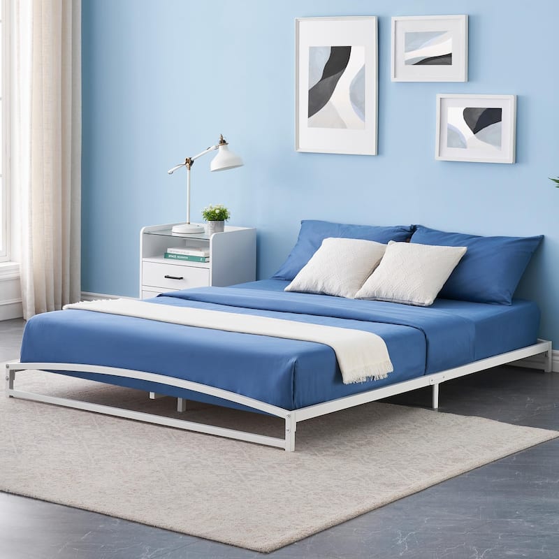 White 6 Inch Metal Platform Low Profile Bed Frame - Queen