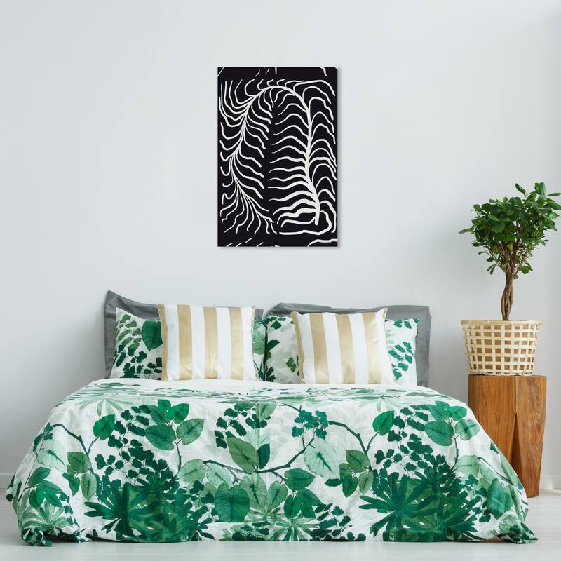 Wynwood Studio Canvas Abstract Lineal Closeup Leaves Black and Modern & Contemporary Wall Art Canvas Print - 36 x 24