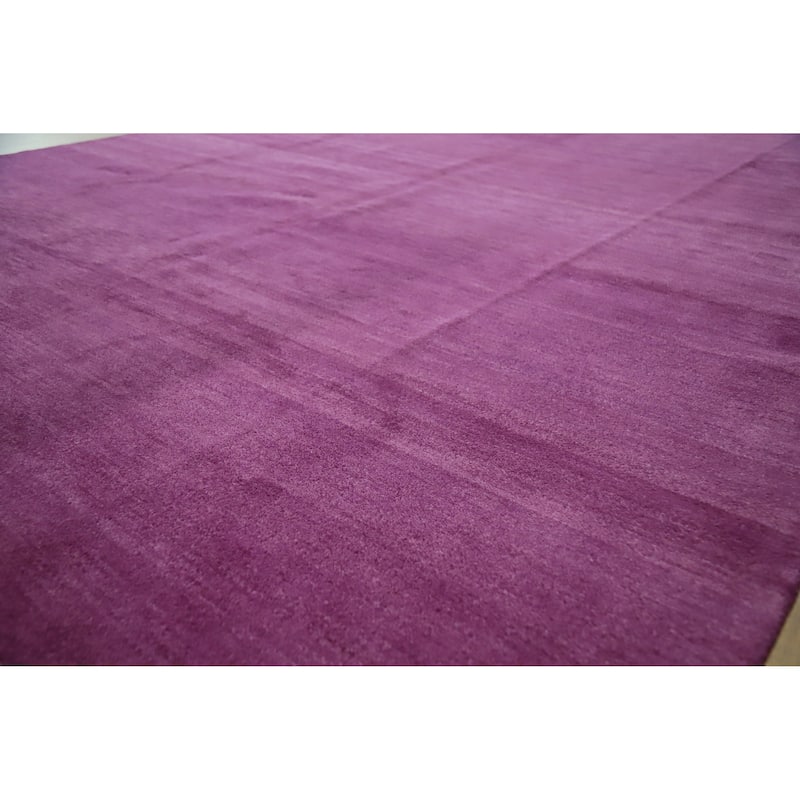 Hand Knotted Oriental 100% Wool Carpet Modern Solid Purples Gabbeh Area Rug - 12' 2'' X 9' 3''