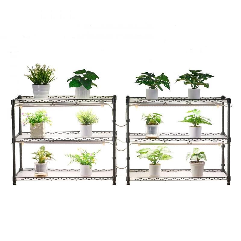 Black Metal 6-Tier Indoor Plant Stand with 8 Cold LED Grow Lights and DIY Shelves - 29.53 x 13.78 x 70.87 in/