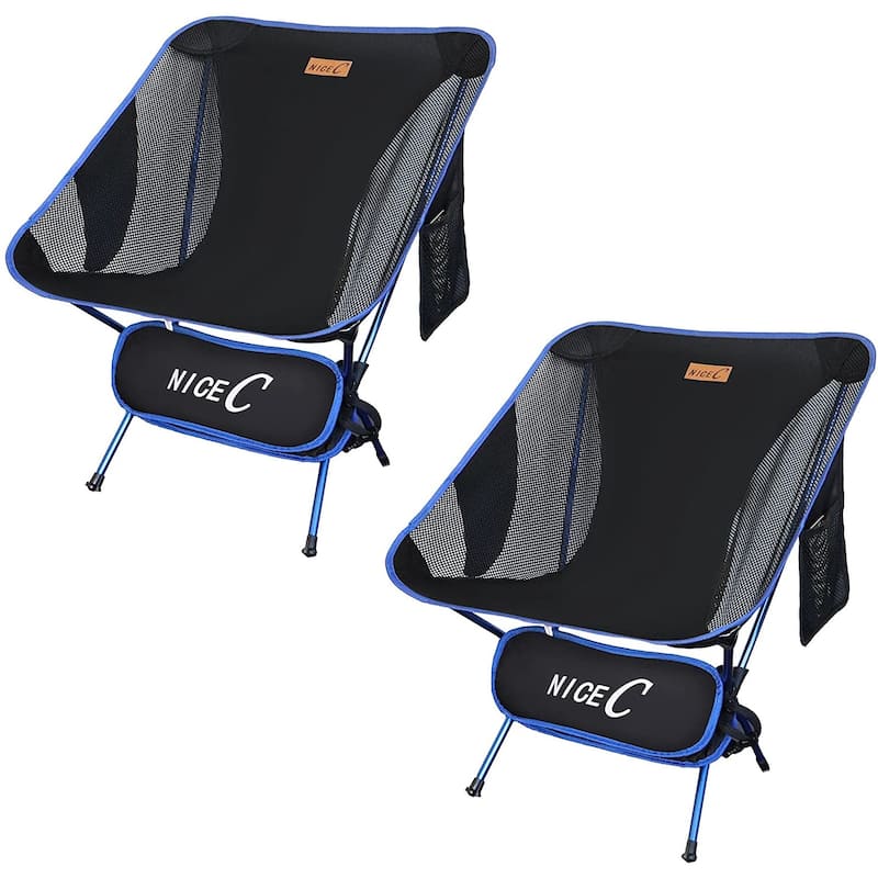 Ultralight Portable Folding Camping Backpacking Chair Compact & Heavy Duty Outdoor, Camping, with 2 Storage Bags&Carry Bag - Set of 2 Blue