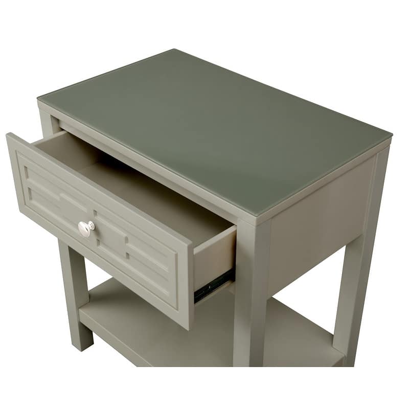 End Side Table Nightstand with Glass Top and Drawer