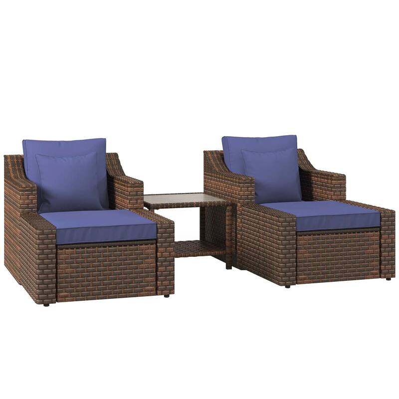 5PC Weatherproof PE Rattan Patio Set,Chair Table,Cushion Pillow