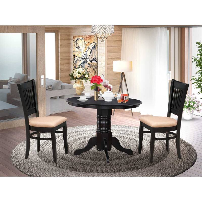 3-Piece Black Finish Solid Wood Top - Dining Room Set - Seats 4
