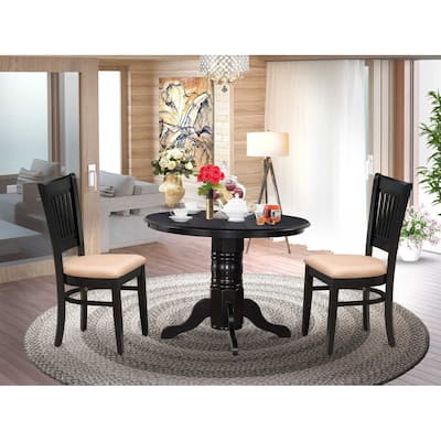 3-Piece Black Finish Solid Wood Top - Dining Room Set - Seats 4