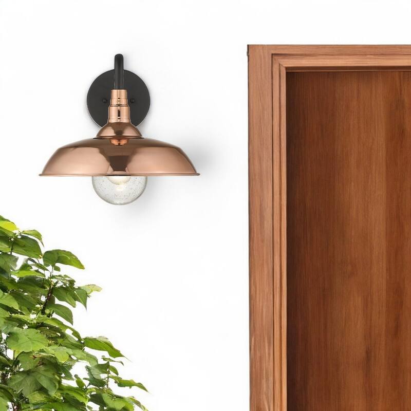 1-Light Outdoor Flush Mount Wall Light with Clear Seedy Glass Shade and Steel Fixture Garden Lighting