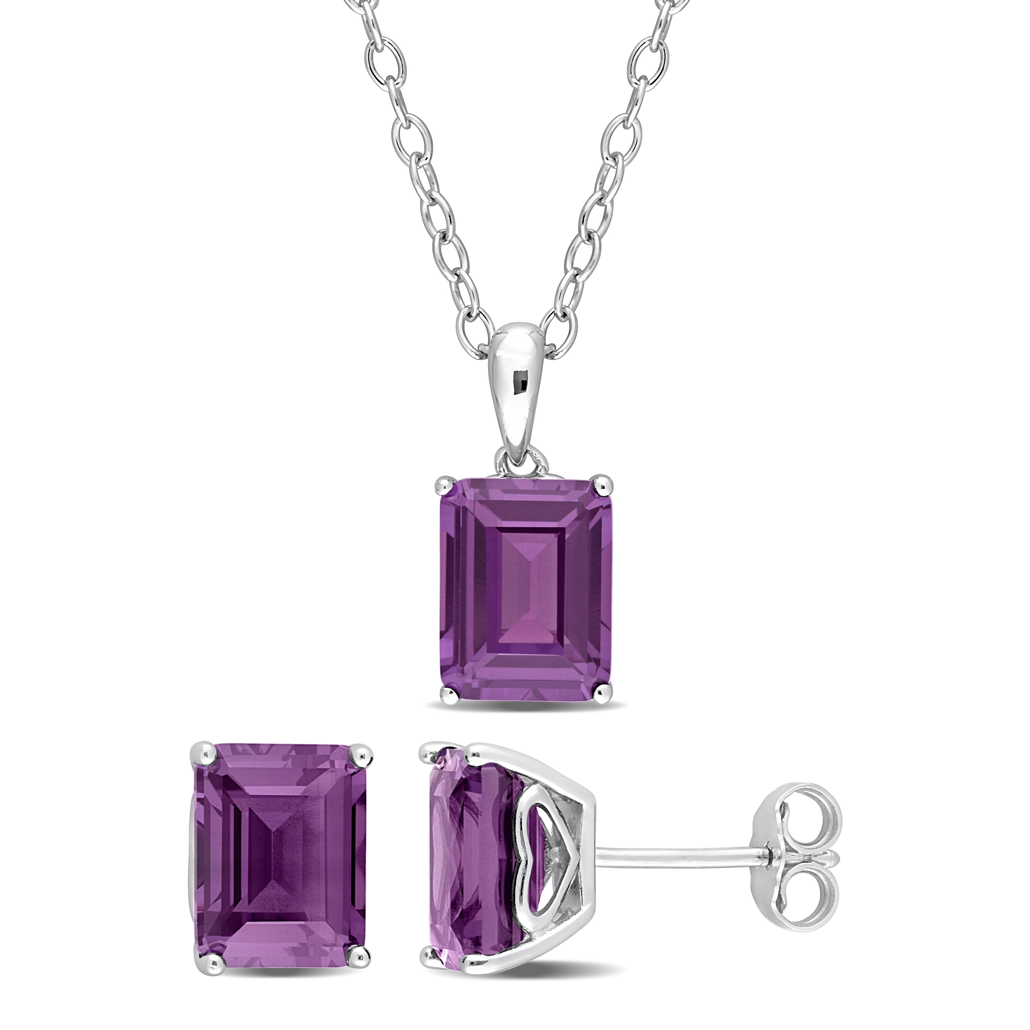 Miadora 7ct TGW Octagon Simulated Alexandrite Set With Chain in Sterling Silver