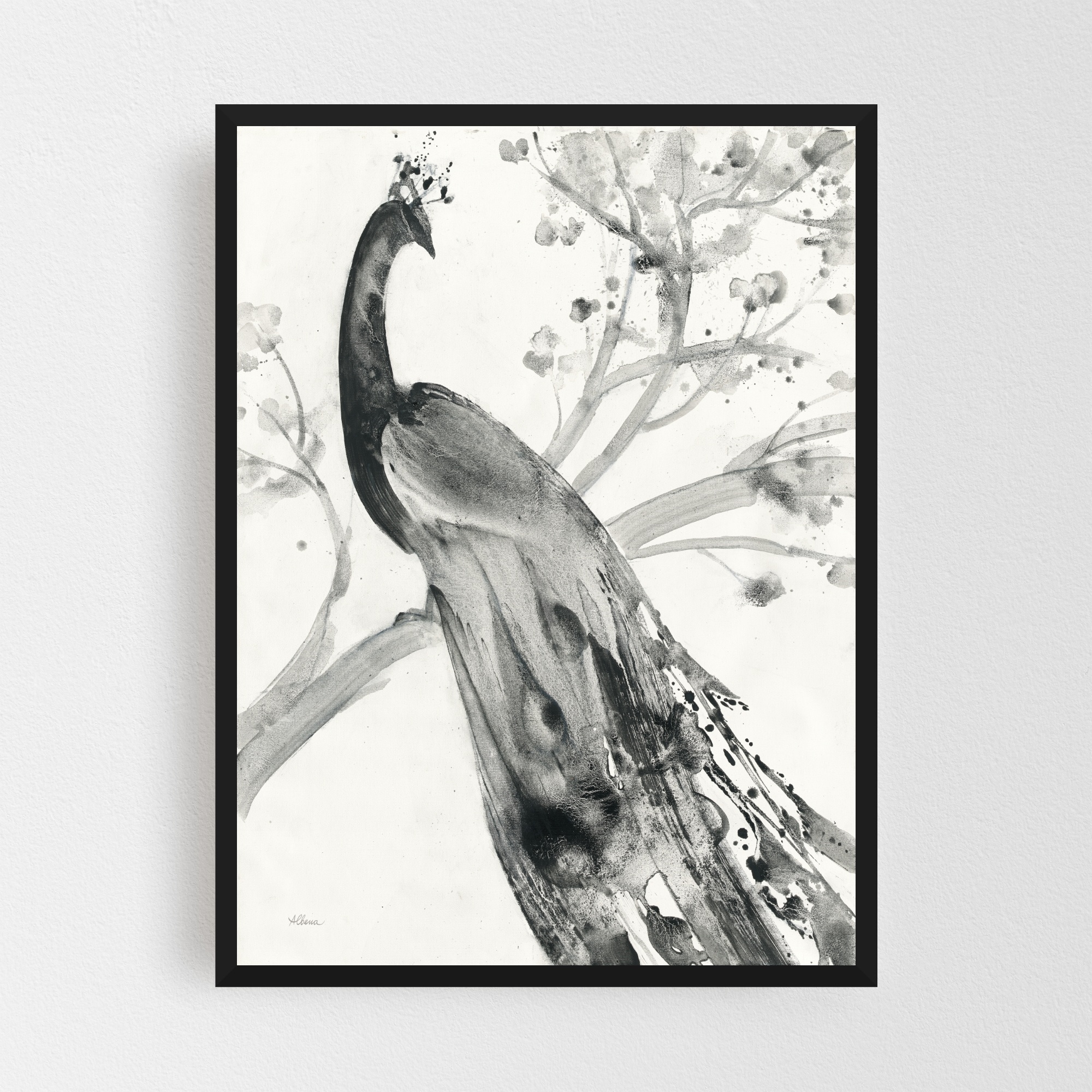 Shop Animals Birds Black And White Peacock Framed Wall Art Print Overstock 31241205