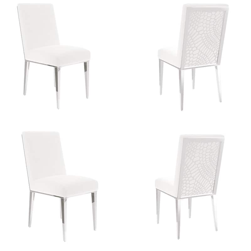 Luxury White Boucle Fabric Upholstered Living Room Chairs with Silver Legs - Set of 4