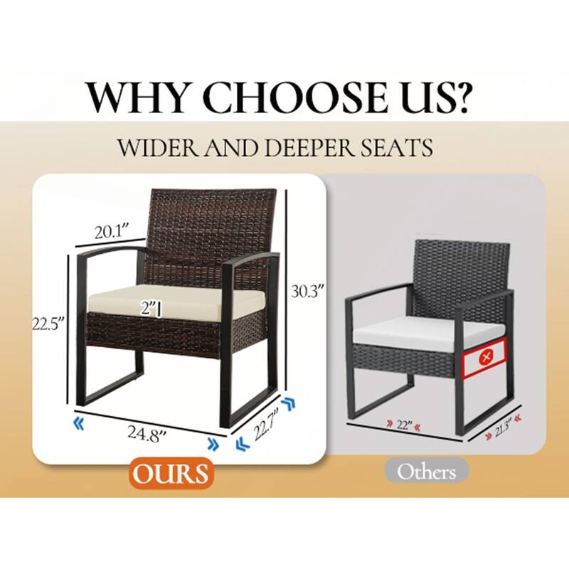 3 Piece Outdoor PE Wicker Furniture Set