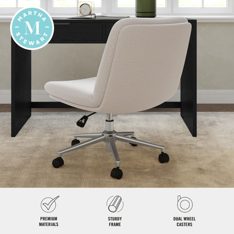 Martha Stewart Upholstered Swivel Home Office Chair with Wide Seat
