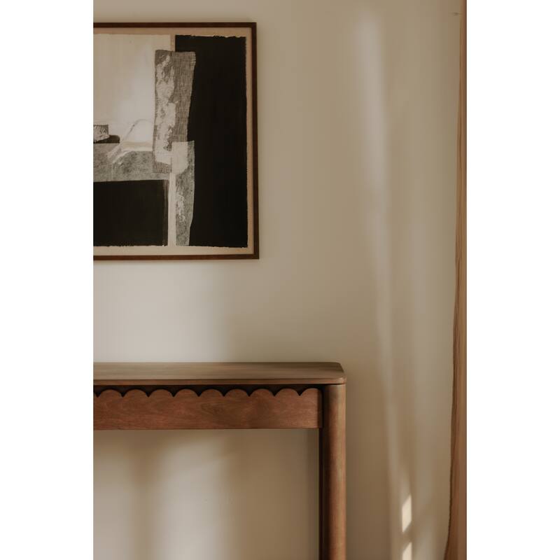 NADAAL STUDIOS Thalen Console Table, Rectangular Mango Wood Top with 2 Drawers and Round Legs, Vintage Brown