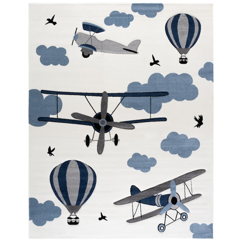 SAFAVIEH Carousel Kids Turi Airplane Rug - 8' x 10' - Ivory/Blue - Rectangle